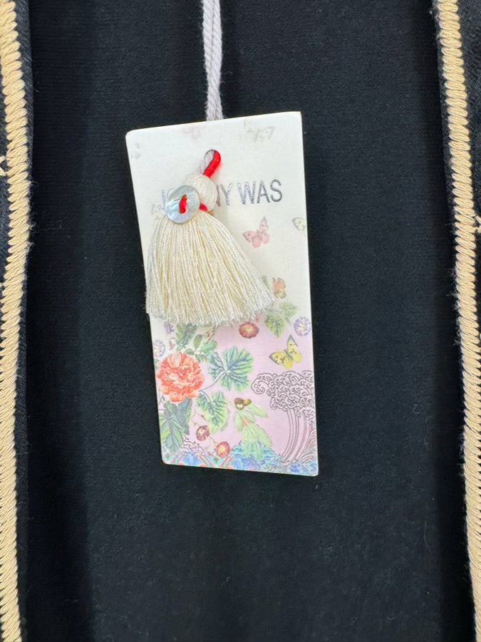 JOHNNY WAS Size S Black & Gold Embroidered Floral Martina Long Kimono NWT