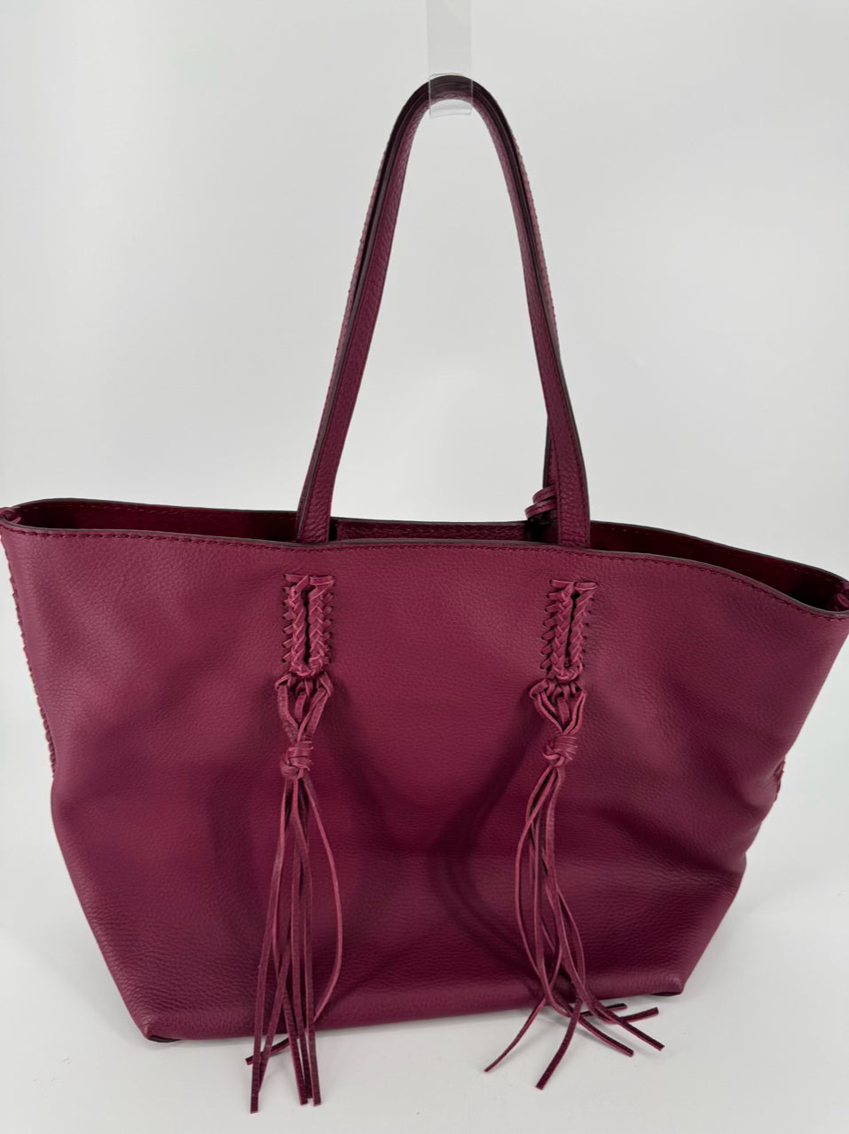 TODS Wine Leather Tassel Tote NWT