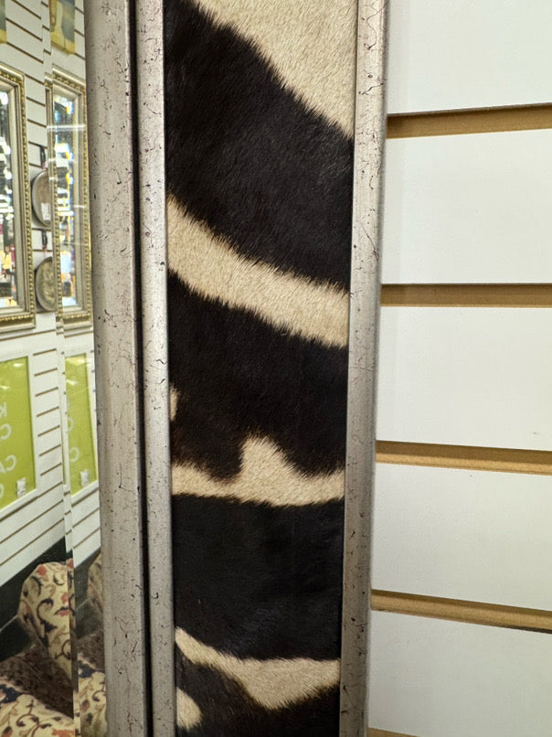 Silver Tone Zebra Hair Beveled Mirror