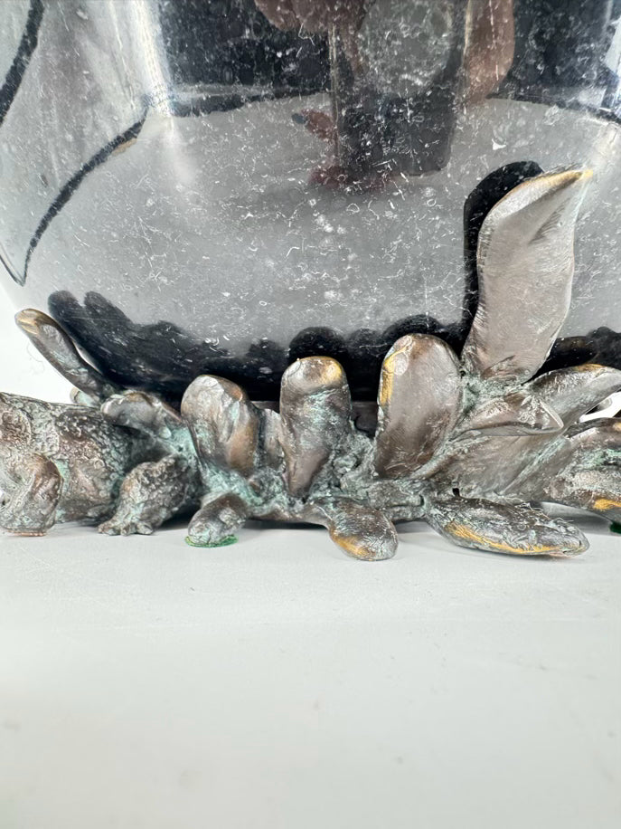 MAITLAND SMITH Black Marble & Metal Frogs & Pineapple Top Lidded Bowl
