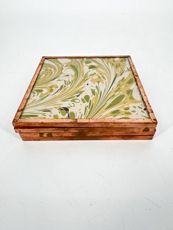 SHANDELL'S Yellow & Green Paper & Copper Set of 4 Coasters