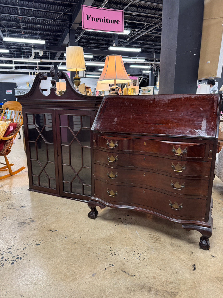 MOSER FURNITURE Wood Ball & Claw Foot Glass Doors 2-Piece Secretary