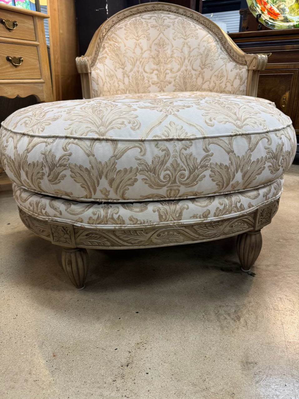 HENREDON Wood Cream Chair & Ottoman