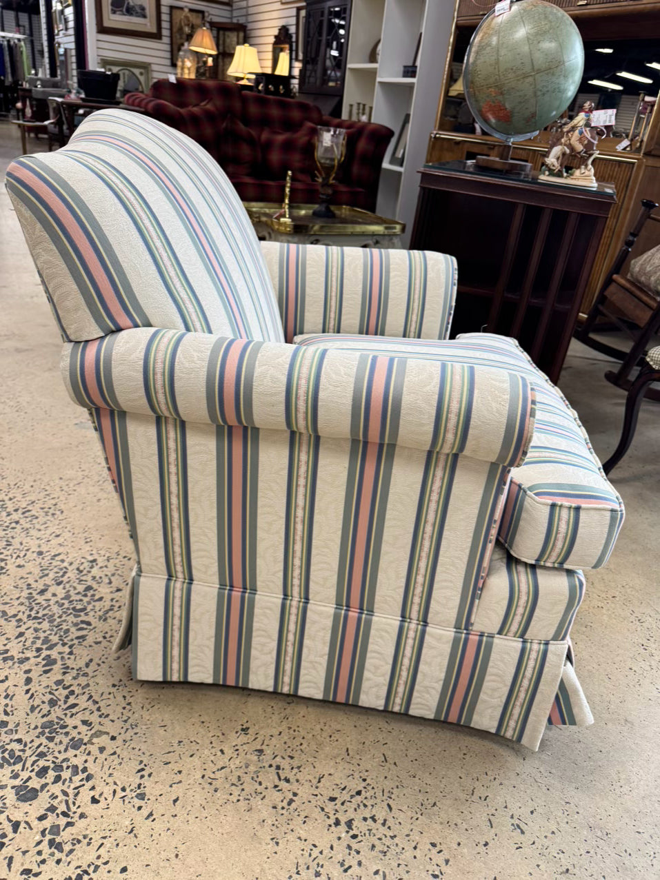 VANGUARD Cream, Blue & Pink Stripe Pair of Club Chairs