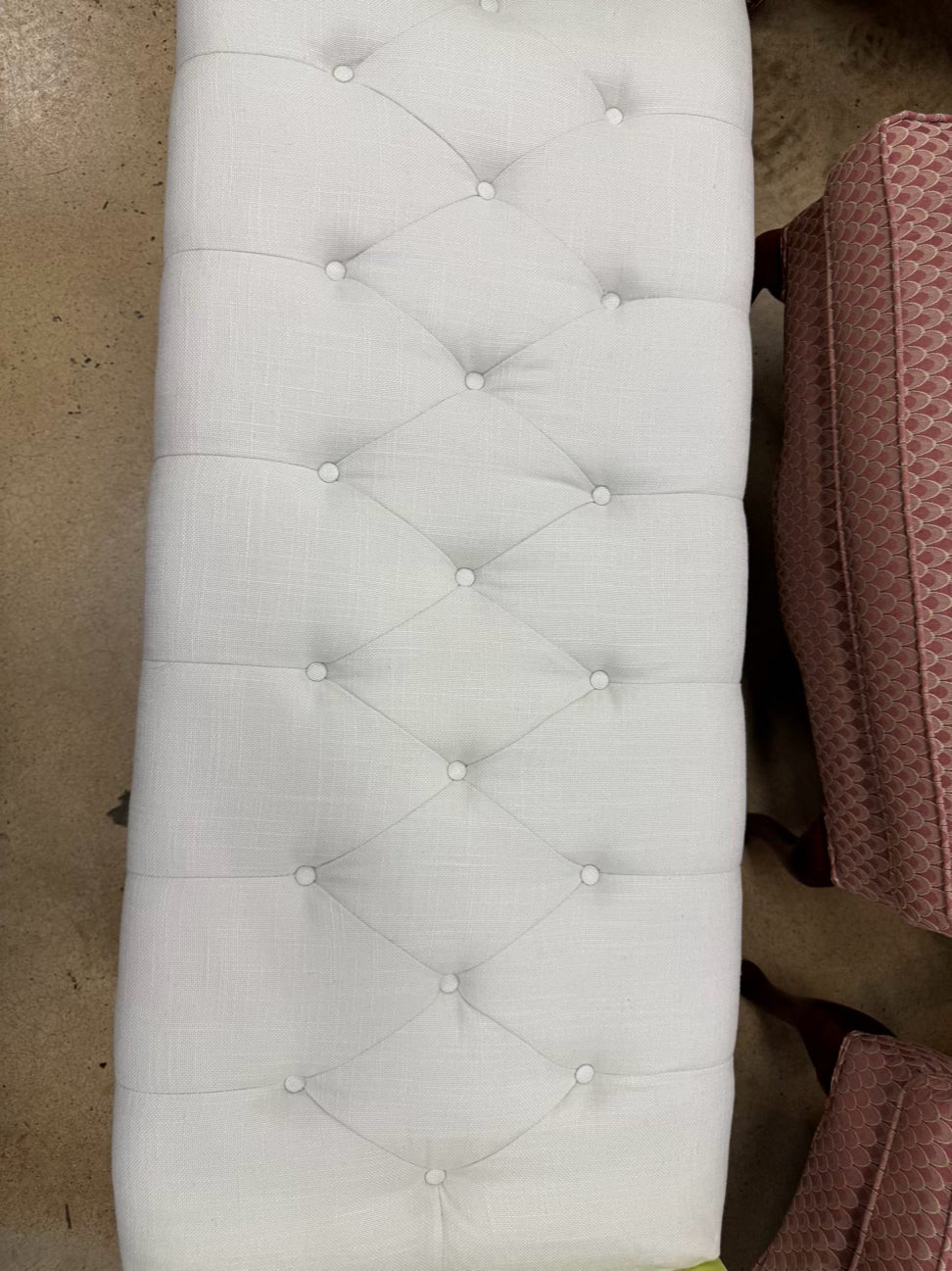 Green Painted Wood Ivory Tufted Bench