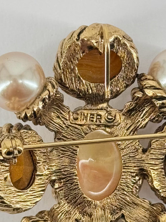 CINER Gold Tone Mixed Stones Brooch