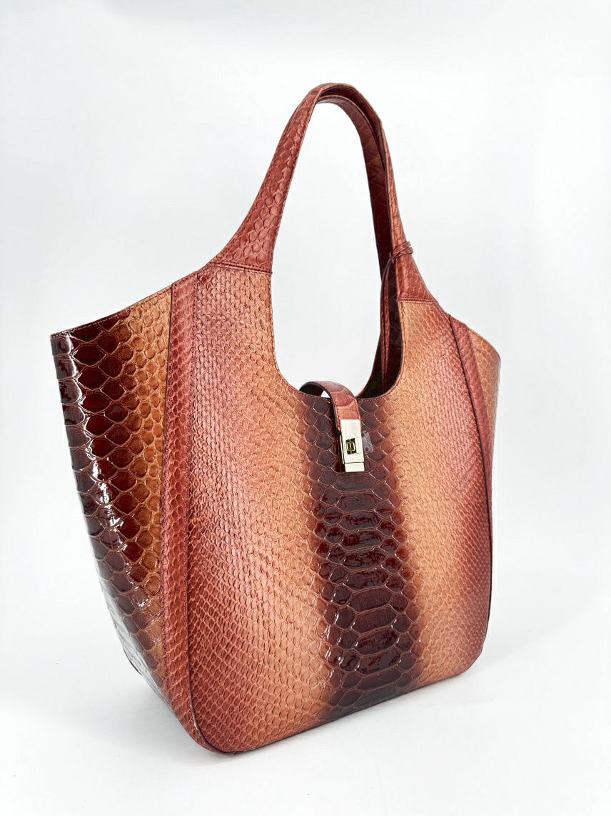 BRAHMIN Red & Orange Embossed Croc Carla Purse