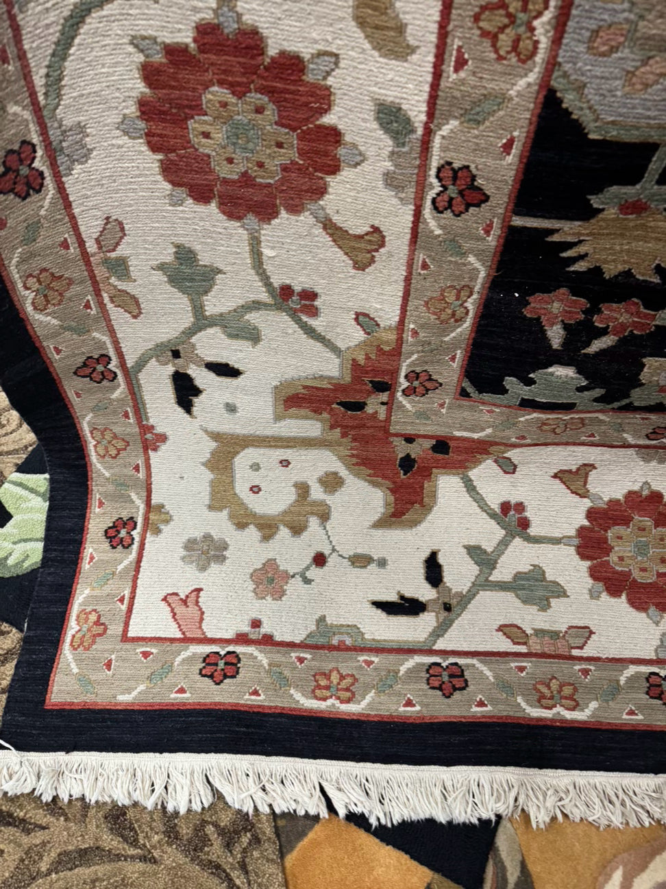 Black, Rust & Green Oriental Wool Area Rug