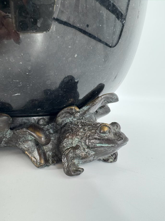 MAITLAND SMITH Black Marble & Metal Frogs & Pineapple Top Lidded Bowl