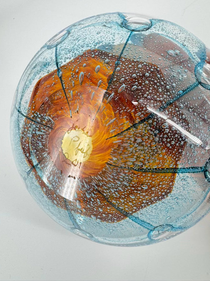 JACOB PFEIFER Aqua & Tan Handblown Glass Bowl