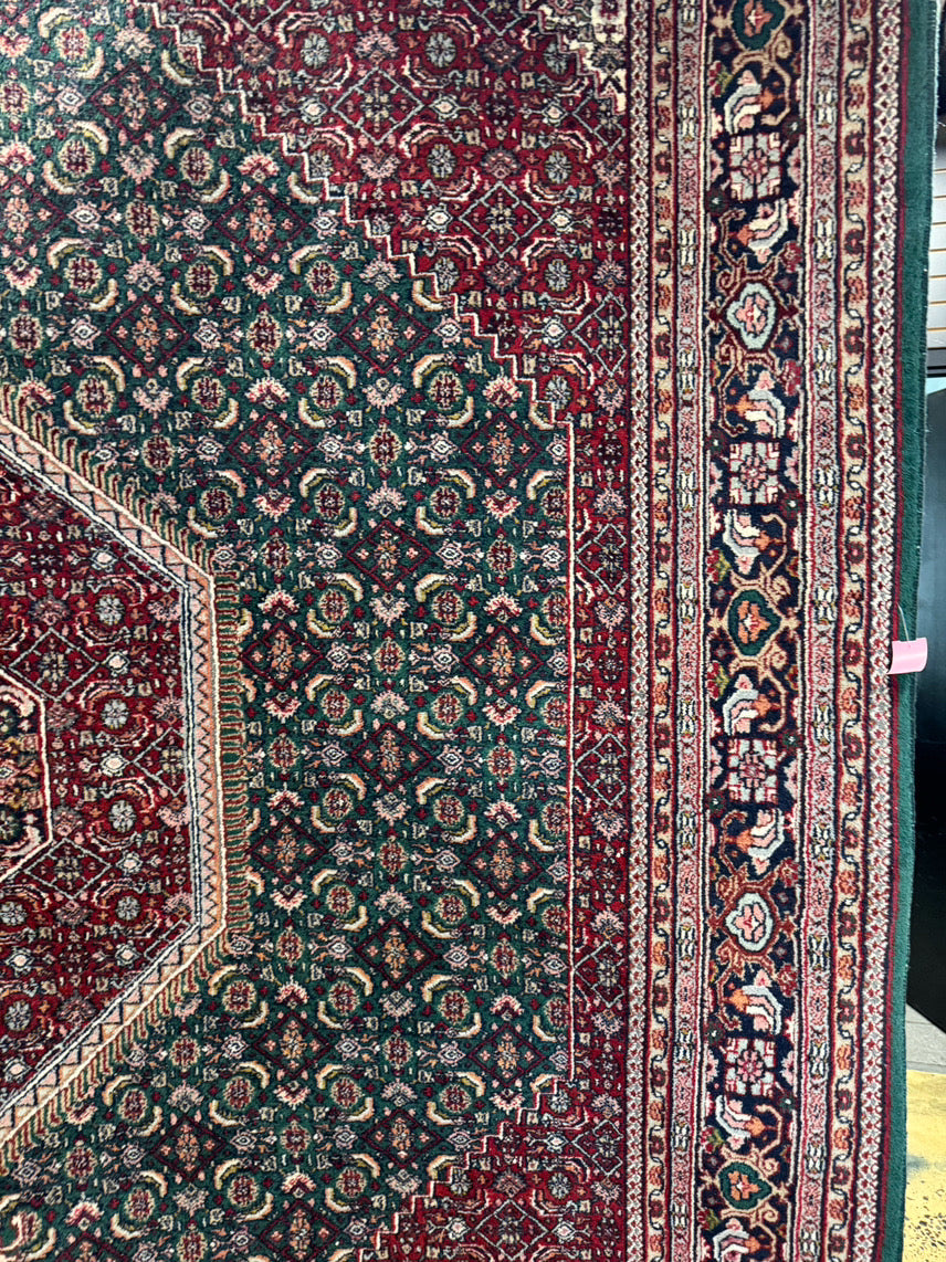 INDIA Green & Red Hand Knotted Wool Oriental Rug
