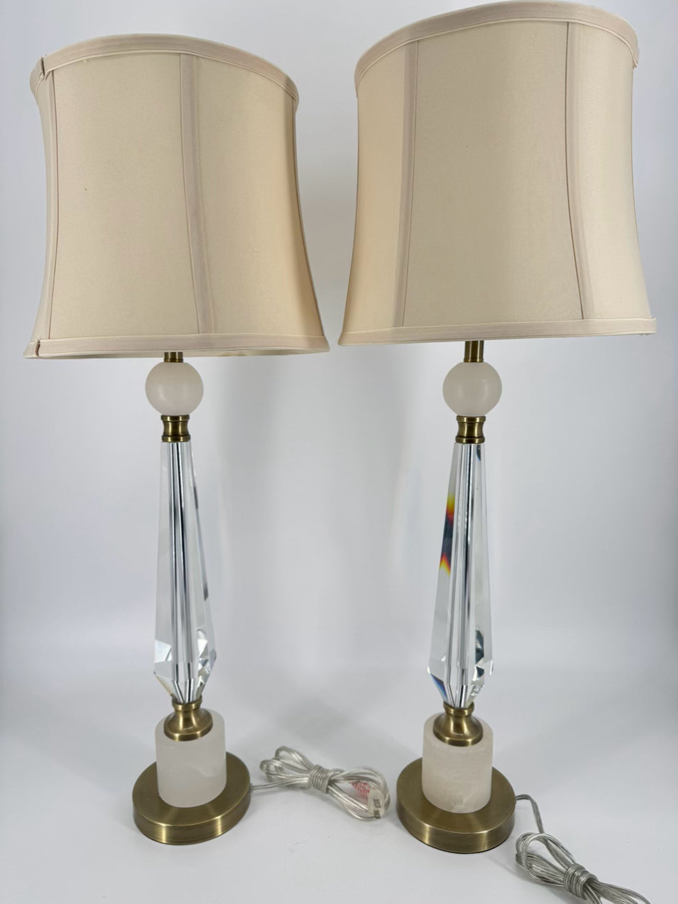 Crystal, Polished Metal, & Alabaster Pair of Lamps