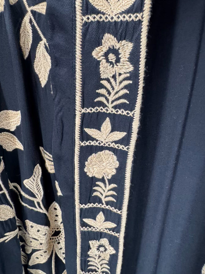 JOHNNY WAS Size S Black & Gold Embroidered Floral Martina Long Kimono NWT