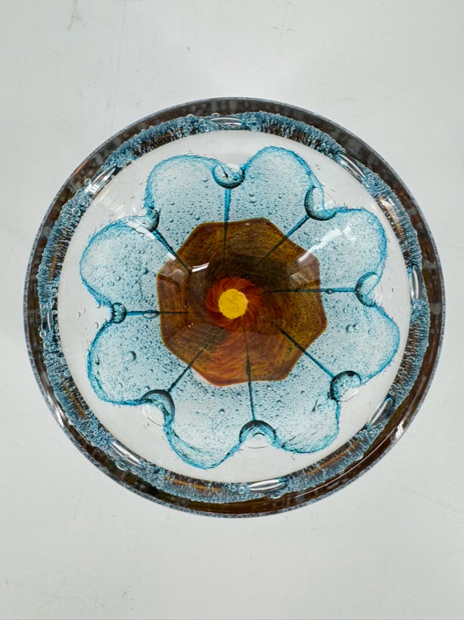 JACOB PFEIFER Aqua & Tan Handblown Glass Bowl