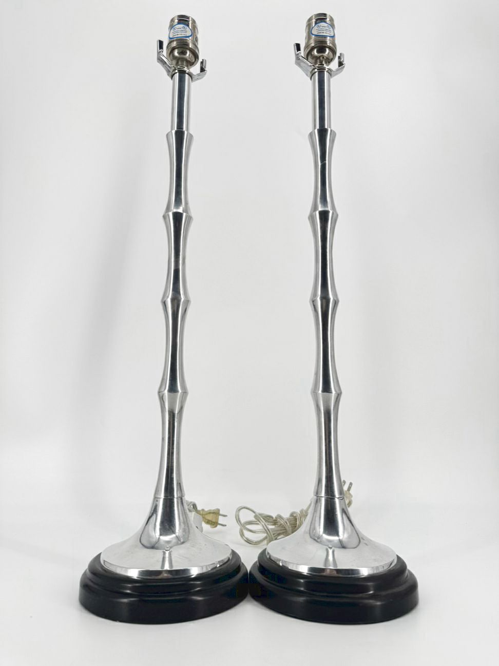 INDIA Silver Metal Bamboo Pair of Buffet Lamps
