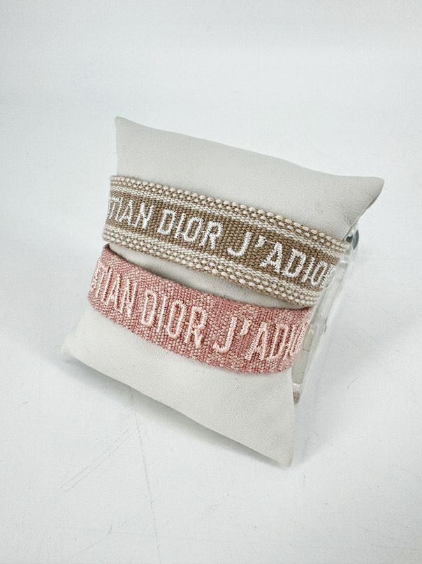 CHRISTIAN DIOR Pink & Tan Woven Pair of Bracelets