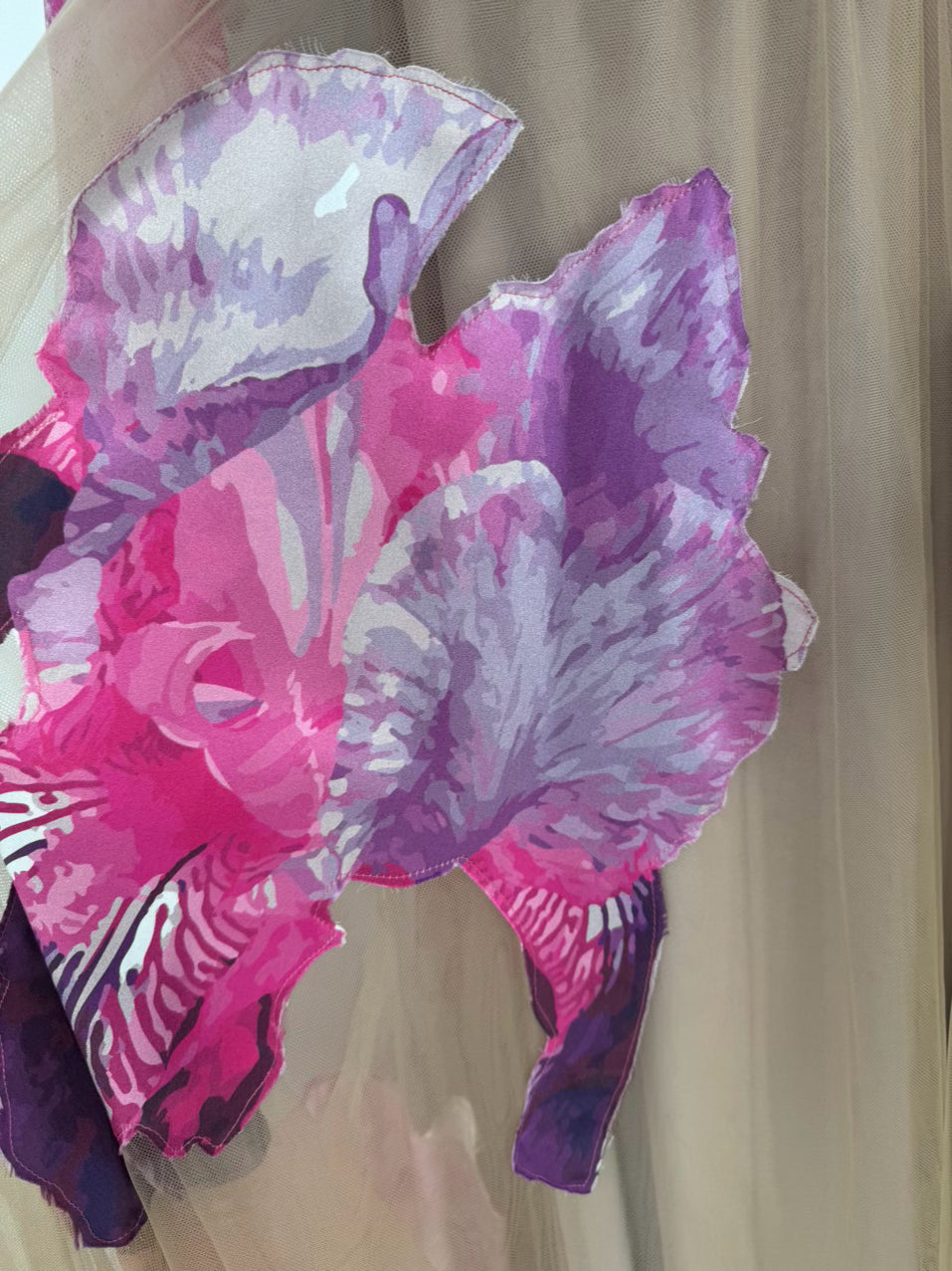 LUCIAN MATIS Size 12 Fuschia & Nude Tulle Floral Gown