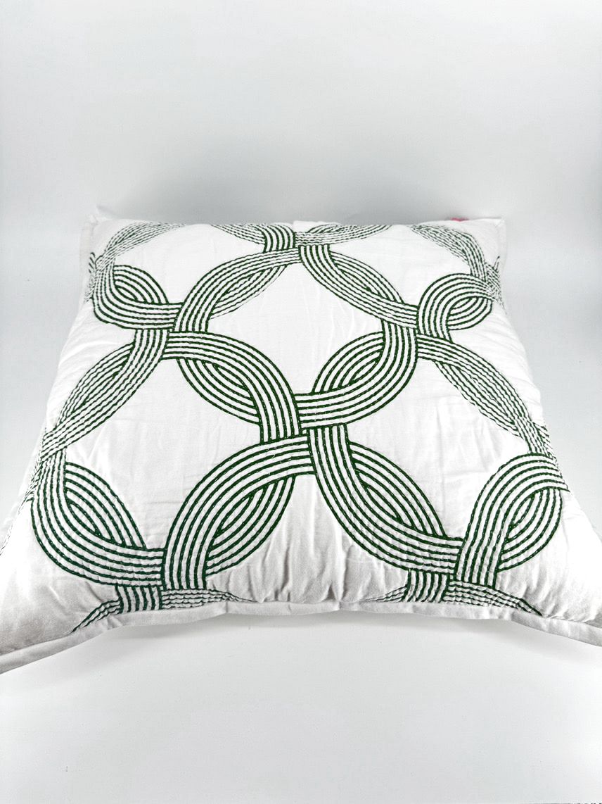 SERENA & LILLY White & Green Stitched Geometric Euro Pillows