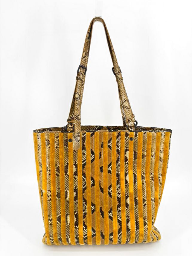 BOTTEGA VENETA Mustard Suede & Snakeskin Embossed Leather Purse