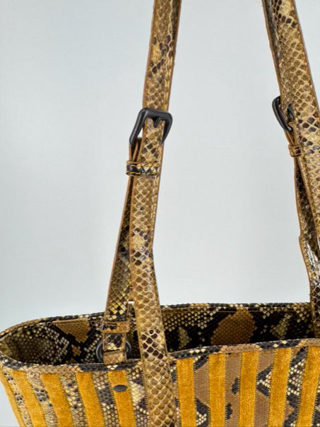 BOTTEGA VENETA Mustard Suede & Snakeskin Embossed Leather Purse
