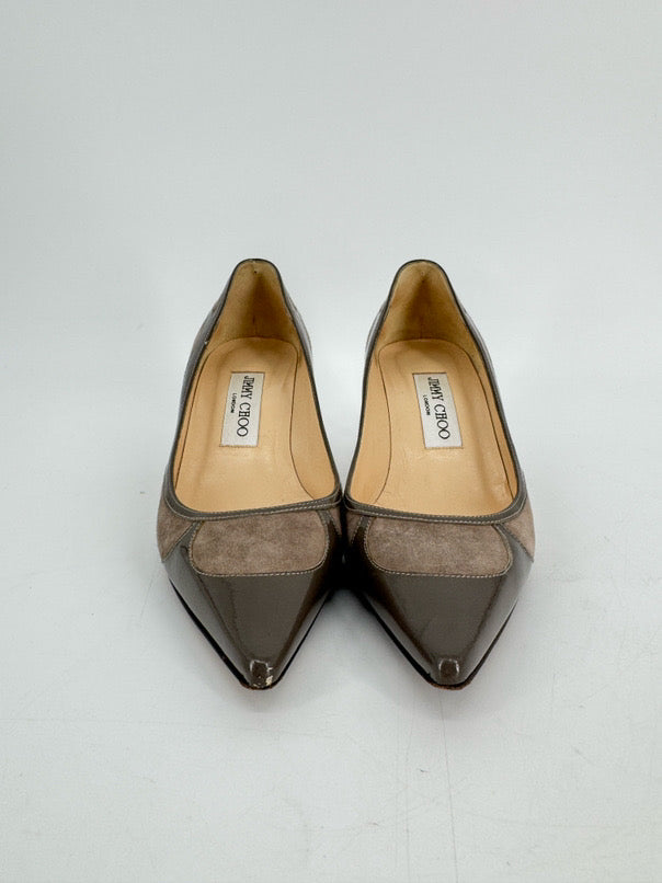 JIMMY CHOO Size 36.5 Taupe Leather Kitten Heels
