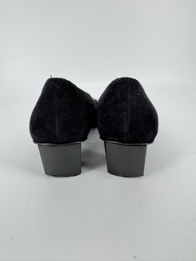 ROGER VIVIER Size 38 Black Suede Silver Buckle Heels