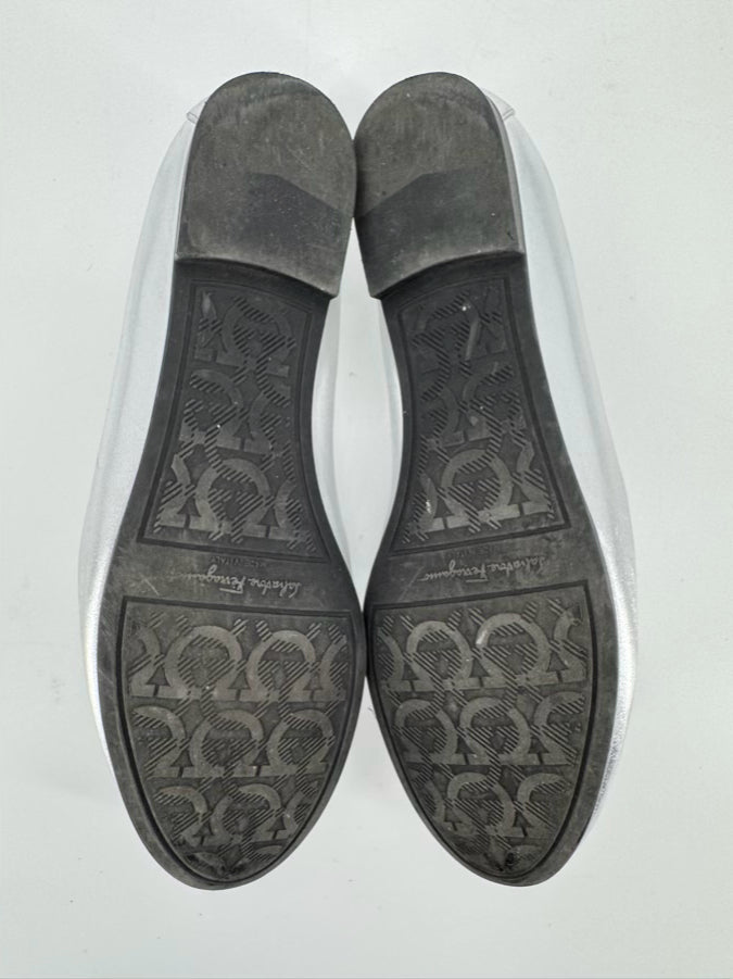 SALVATORE FERRAGAMO Size 8 Silver Leather Loafers