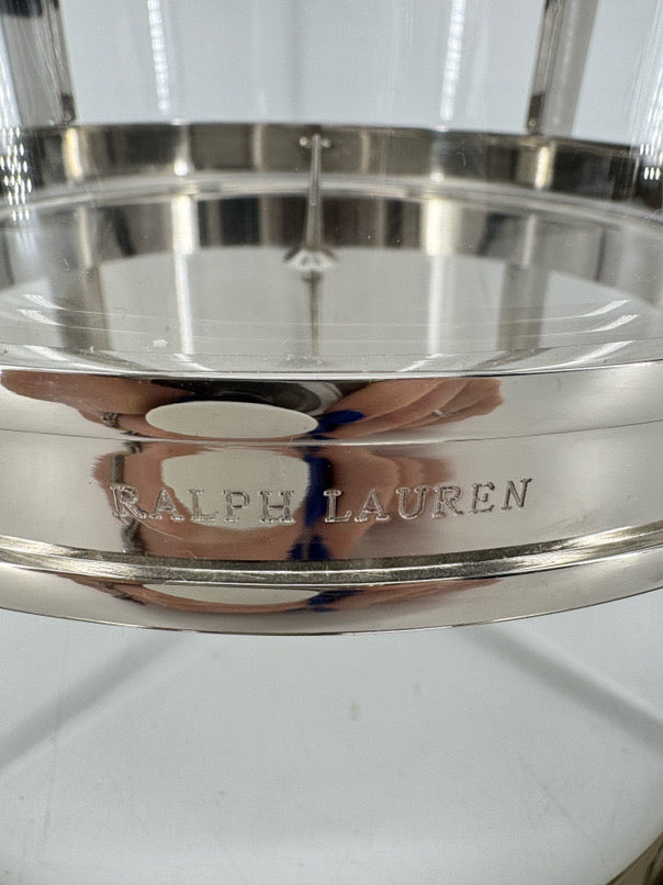 RALPH LAUREN Nickle Plate & Glass Hurricane Candle Holder