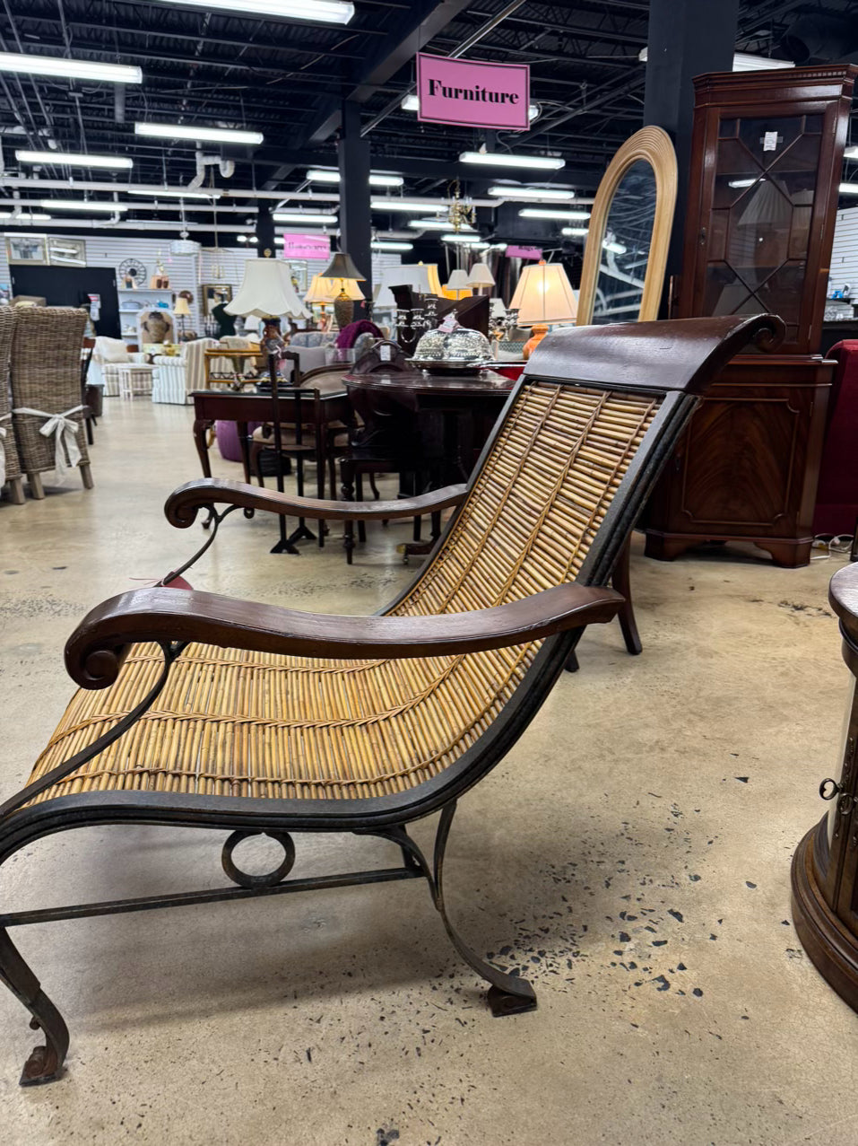 Bamboo & Metal Natural & Brown Chair & Ottoman