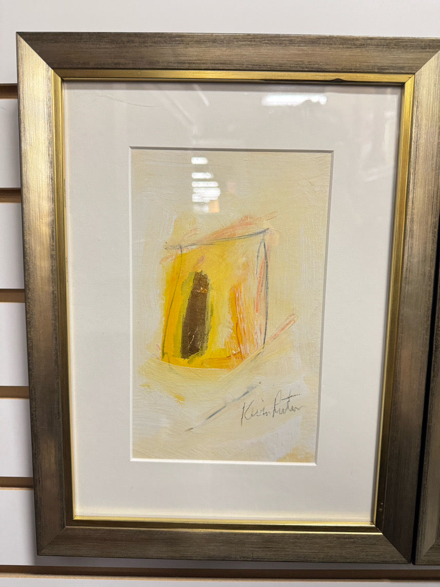 REVA RUTA Mixed Media Pair of Artwork in Gold Frames