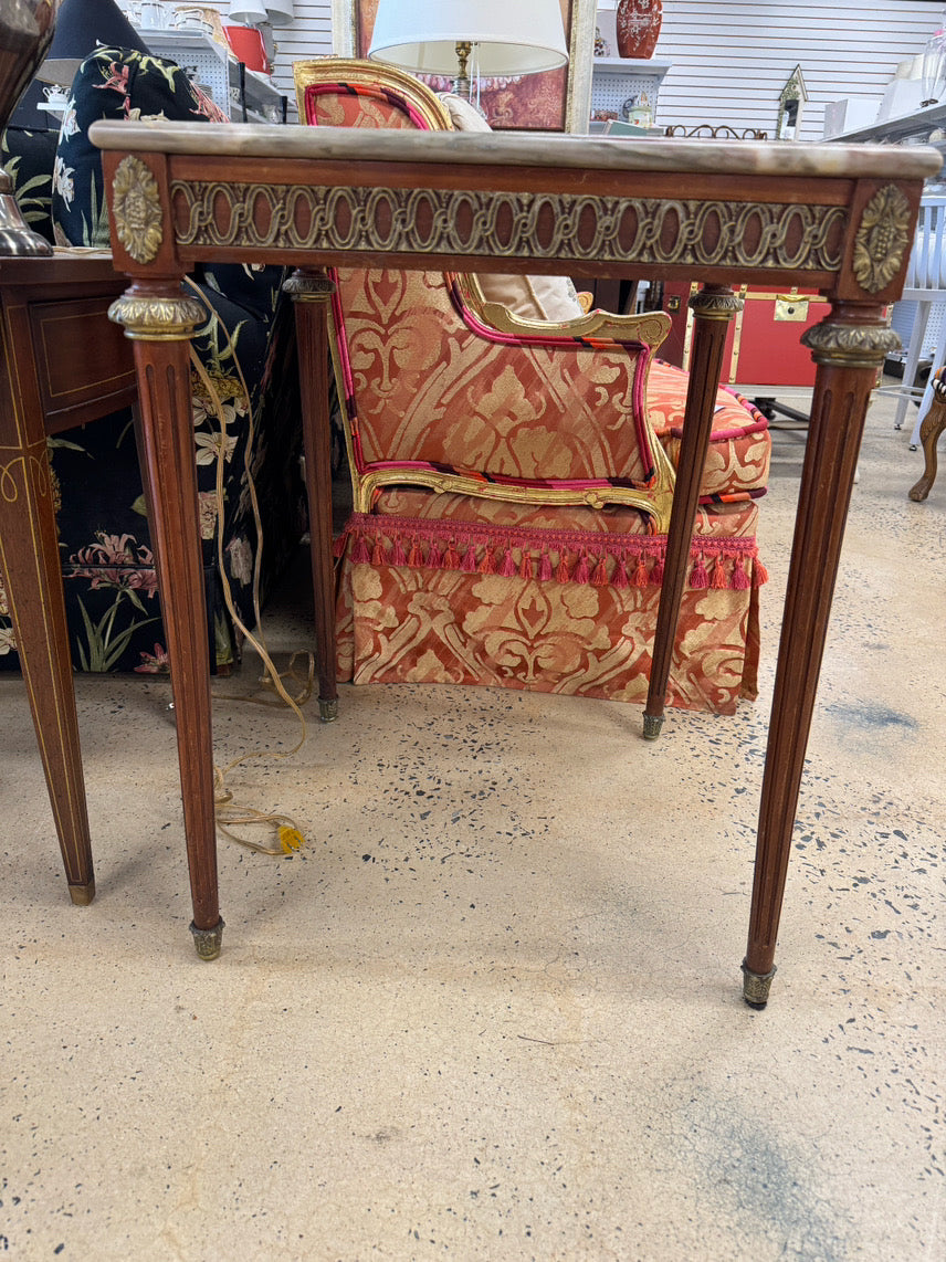 VINTAGE Wood & Marble Square French Occasional Table