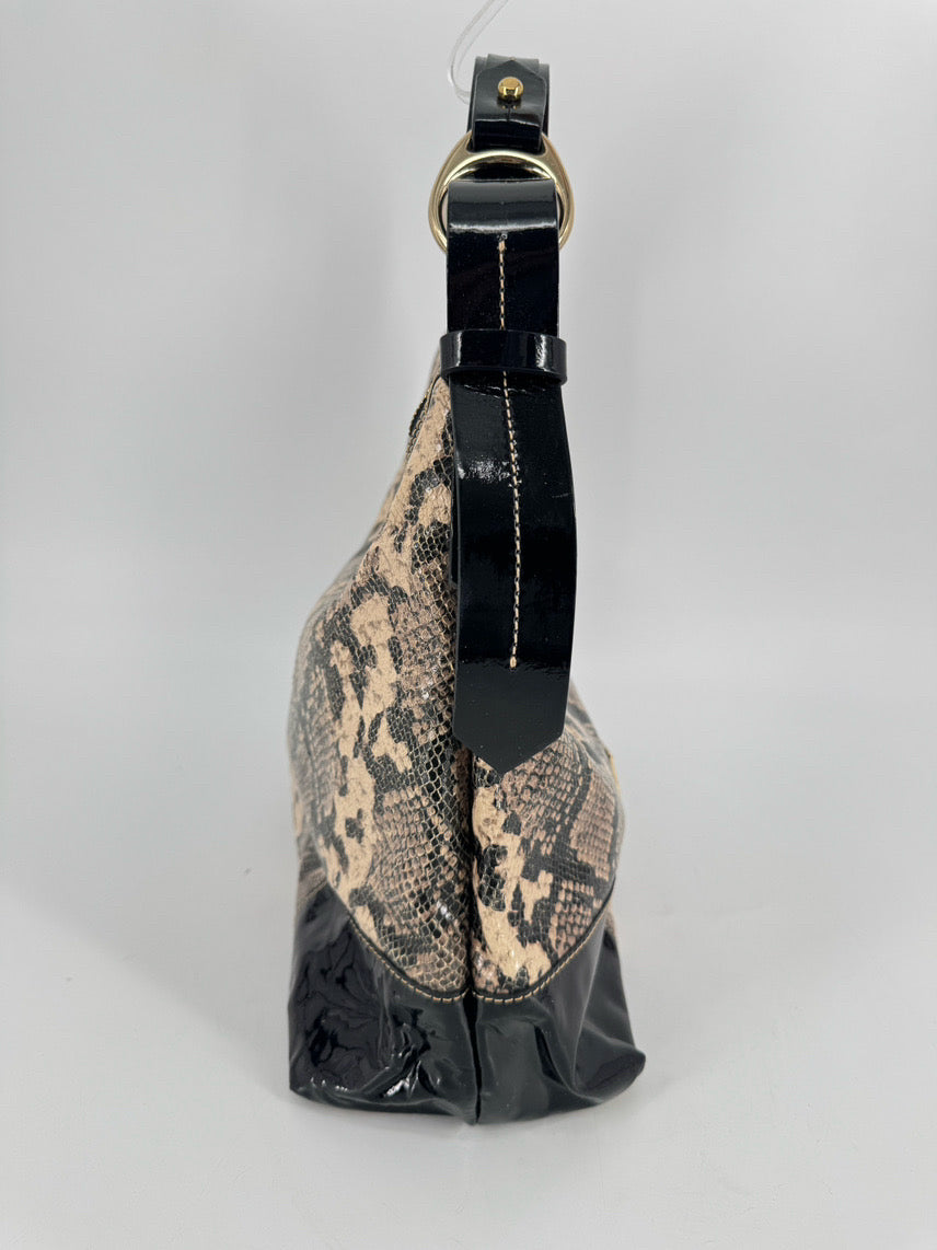 DOONEY & BOURKE Black & Brown Snakeskin Print Patent Leather Tote Bag