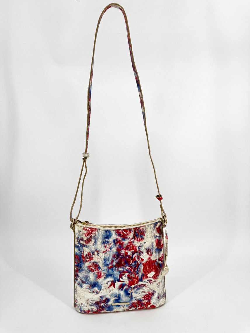 BRAHMIN Blue, Red & White Embossed Leather Crossbody Bag