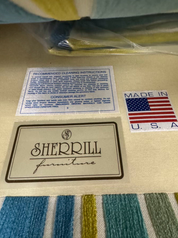 SHERRILL Ivory, Blue & Green Stripe Club Chair