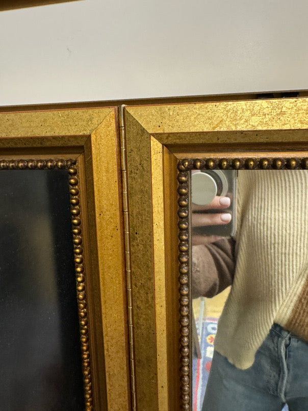 Gold Wood Trifold Mirror