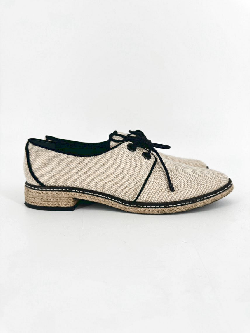 TORY BURCH Size 9.5 Natural Canvas Fawn Oxford