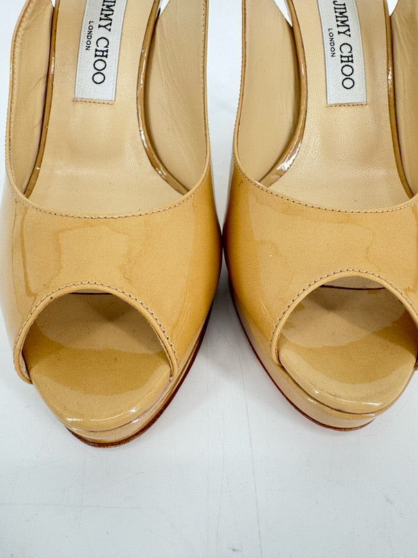 JIMMY CHOO Size 39 Nude Patent Leather Heels