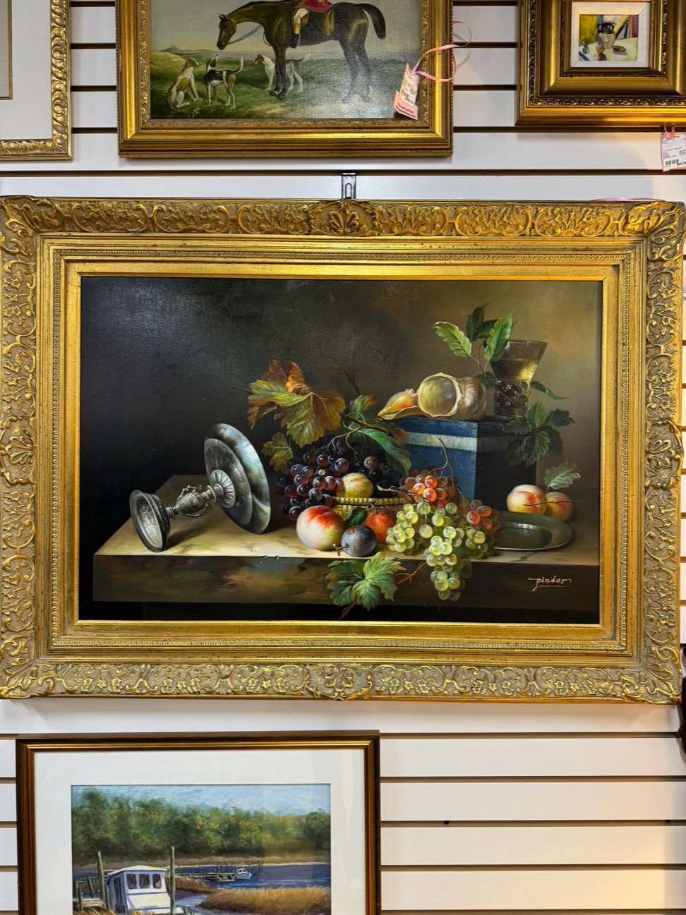 PINDER Fruit & Vessels Still Life Painting in Ornate Gold Frame