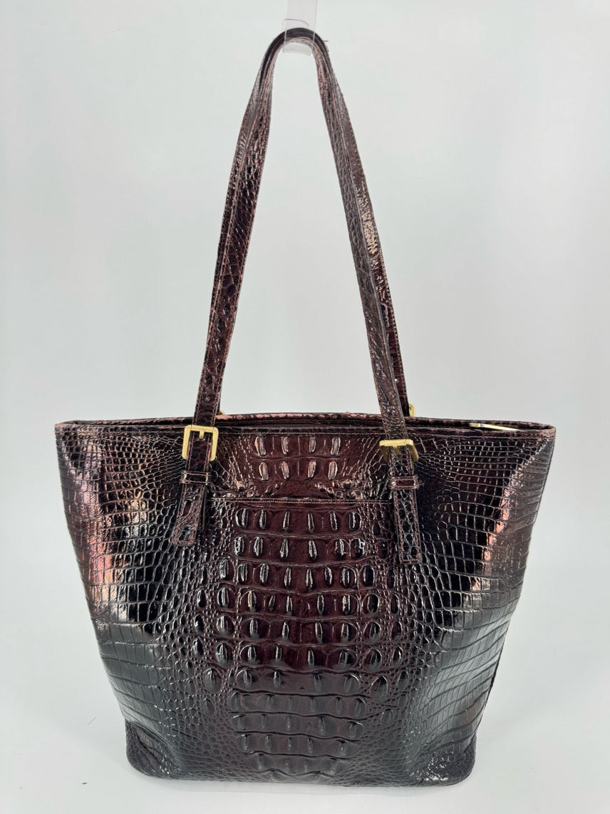 BRAHMIN Brown Leather Embossed Croc Purse