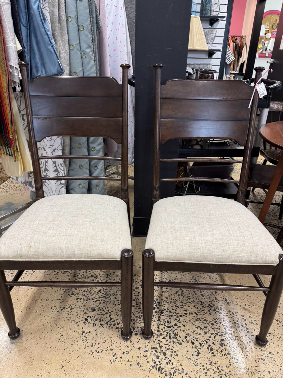 Dark Wood Cream Upholstered Pair of Side Chairs