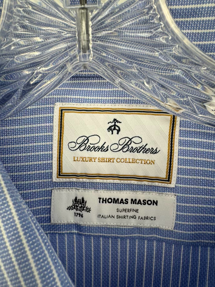 BROOKS BROTHERS Size 35 Blue Stripe Dress Shirt NWT