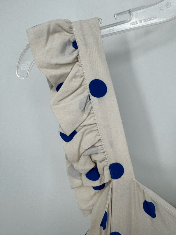 SAINT TROPEZ Size XS Taupe & Cobalt Dots Sleeveless Udelia Dress NWT