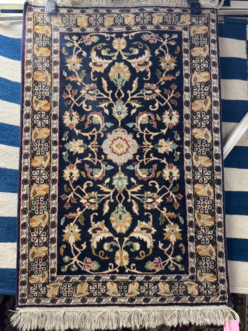 Cream & Gold Wool & Silk Oriental Area Rug