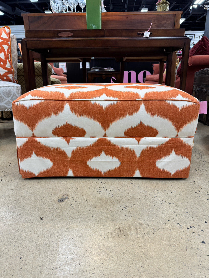 Orange & White Geometric Upholstered Ottoman on Casters