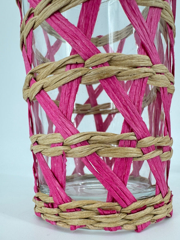 TOMMY BAHAMA Pink Raffia Lattice Set of 4 Glasses