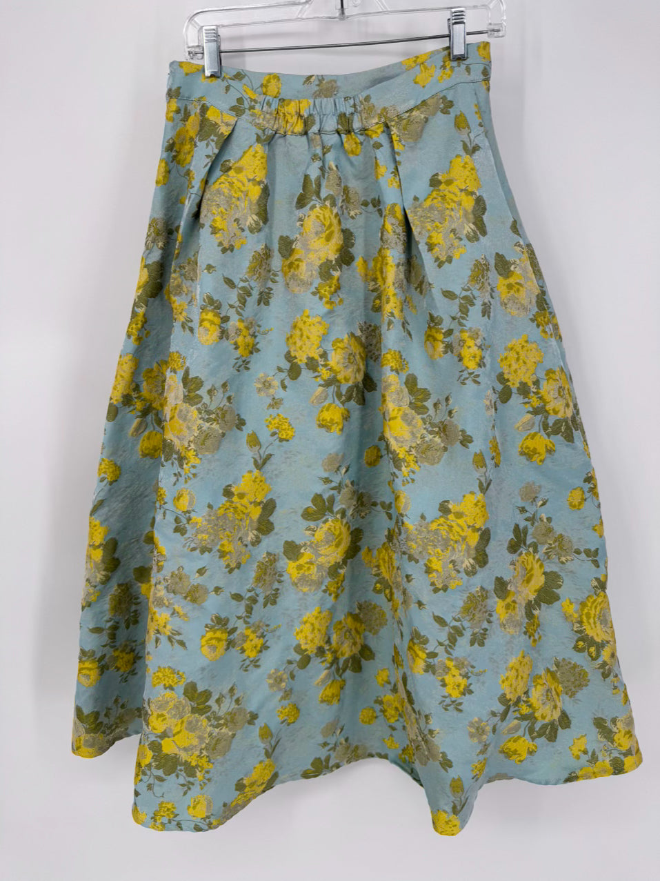 ABBEYGLASS Size M Teal & Yellow Floral Textured Skirt