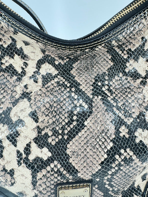 DOONEY & BOURKE Black & Brown Snakeskin Print Patent Leather Tote Bag