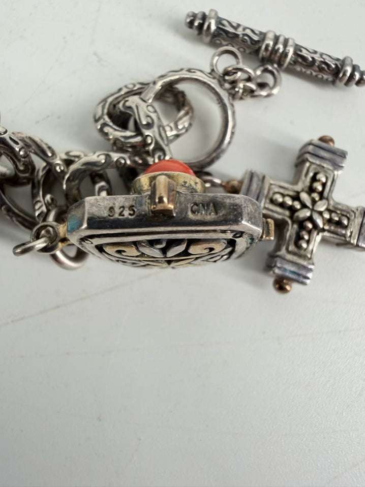 STERLING SILVER & Mixed Metal Cna Charm Bracelet