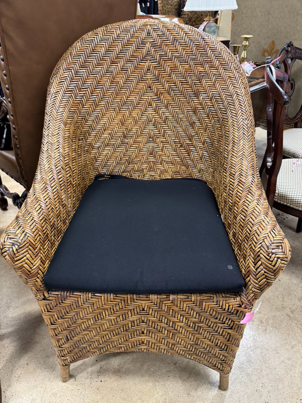 PIERCE MARTIN Brown Cane w/ Black Cushion Side Chair