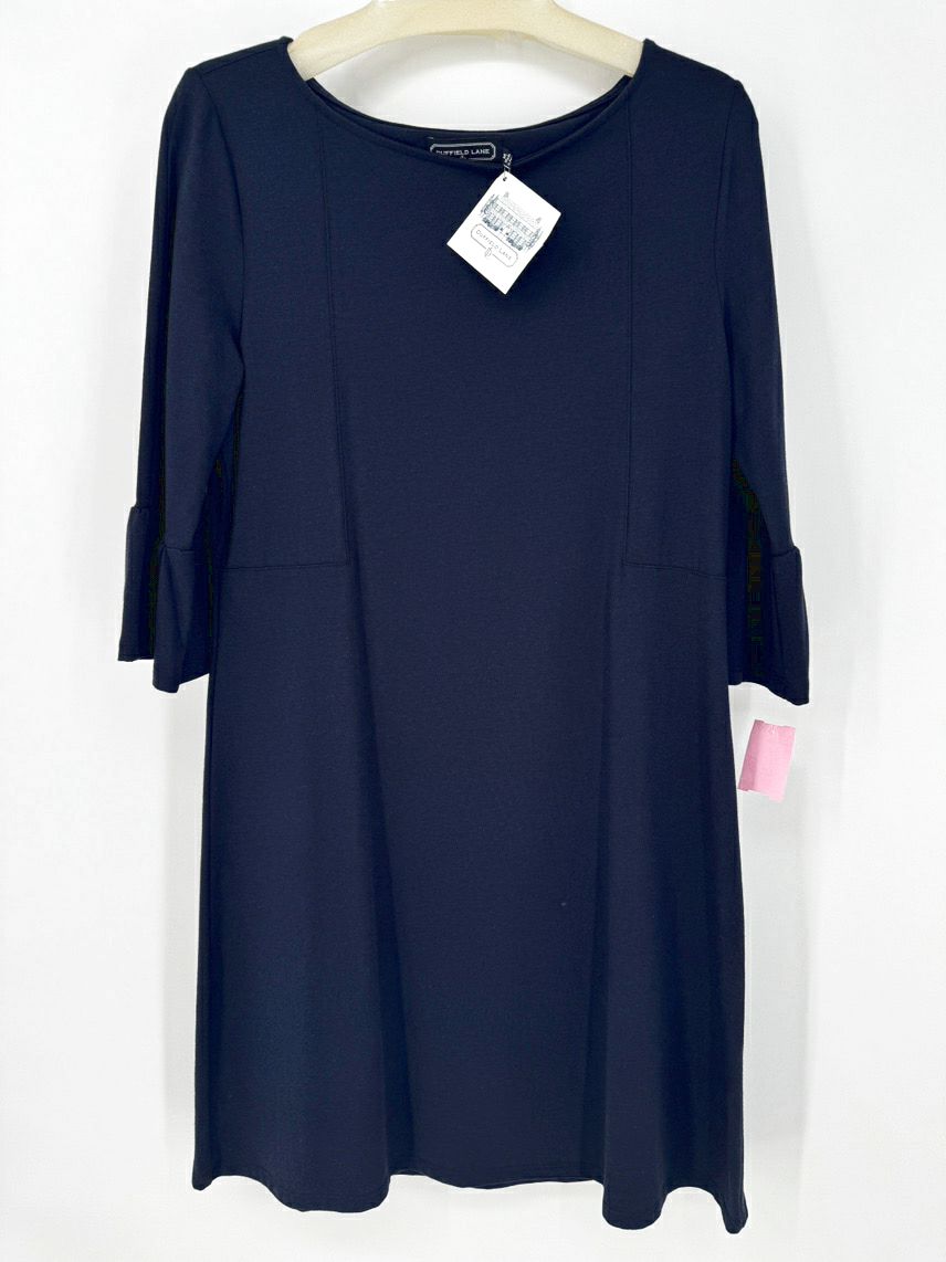 DUFFIELD LANE Size M Navy Ruffle Sleeve Dress NWT